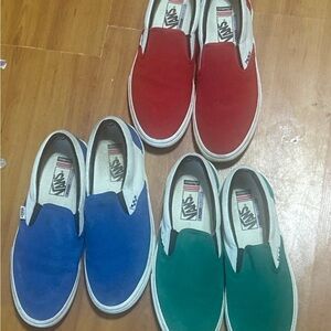 Vans Classic Slip-On Sneakers in Red, Blue, and Green
